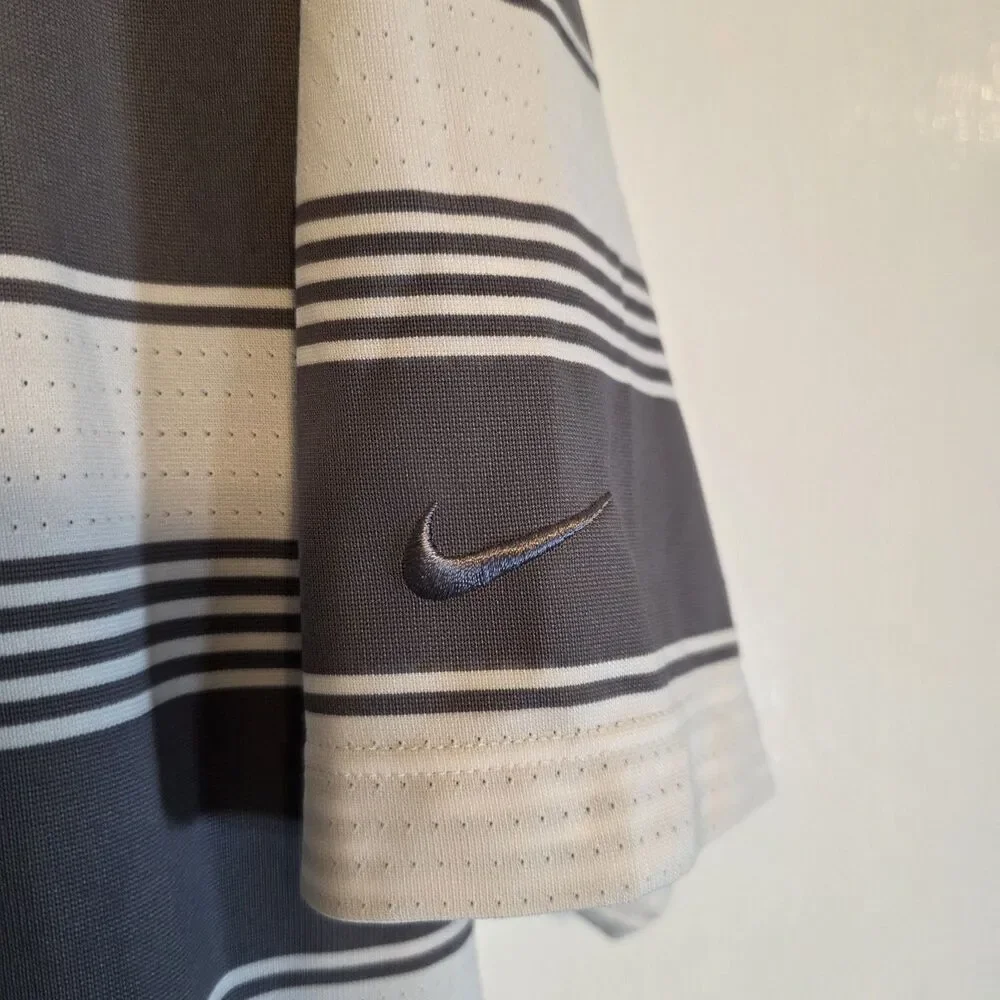 Nike Golf Dri-Fit Moisture Wicking Men's L Gray/White Striped Polo Shirt